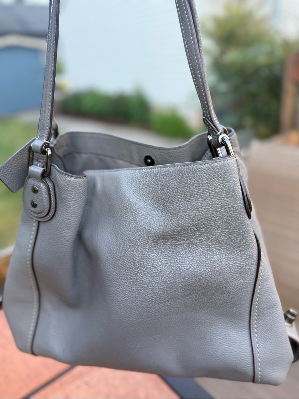Coach Pebbled Leather Shoulder Bag in Light Gray - Picture 6 of 6